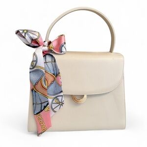 Pierre Cardin Leather Minimalist Preppy Leather Tote Off White Cream 8x10x4